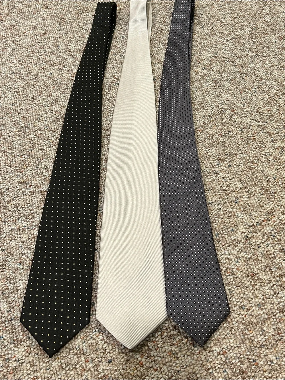Three-Tie Set in Black, Silver & Charcoal